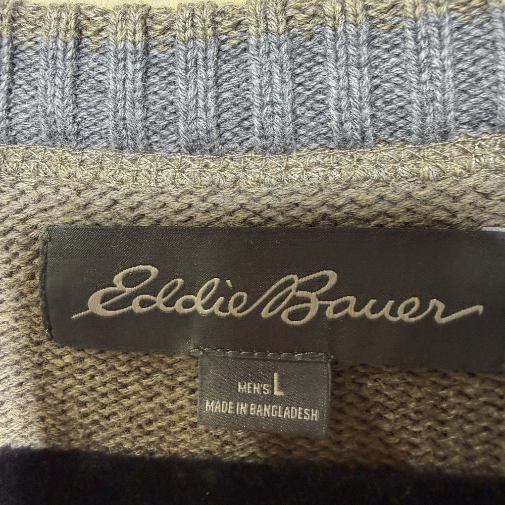 Eddie Bauer Sweater Mens L Gray Crewneck Cotton Knit Casual Pullover‎ - Picture 4 of 8